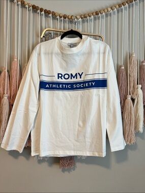Romy White Long Sleeve Tee with Navy Athletic Stripe size XS NWT